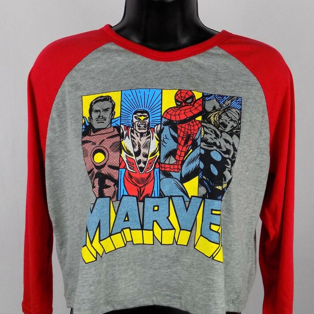 Marvel Comics Shirt Women's Medium Gray 3/4 Crop T